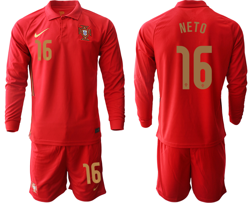 Cheap Men 2021 European Cup Portugal home red Long sleeve 16 Soccer Jersey